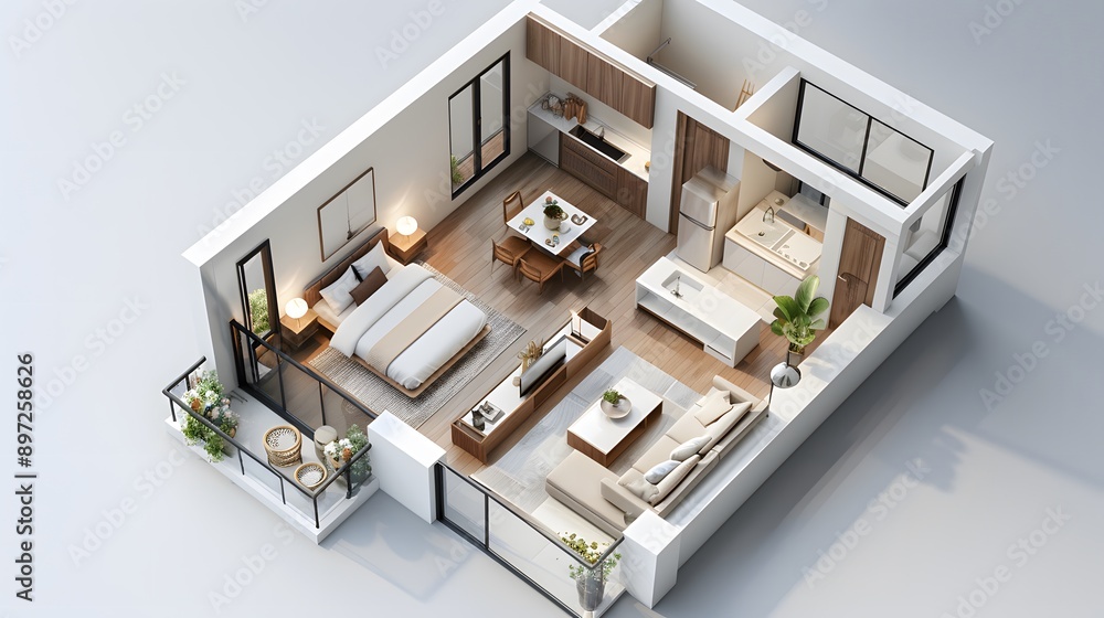 Photo inspiration: 3D Floor Plan Modern Apartment Layout Isometric View Minimalist Photo Inspiration