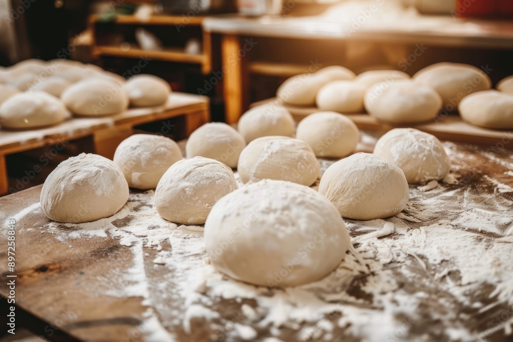 fresh dough balls or buns in table in bakery