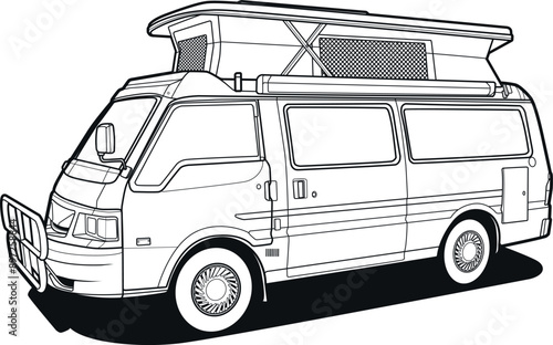 campervan line art vector illustration for coloring book and page