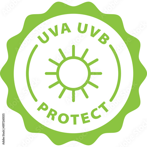 green uva uvb protect outline icon round rounded circle badge stamp label isolated on transparent background