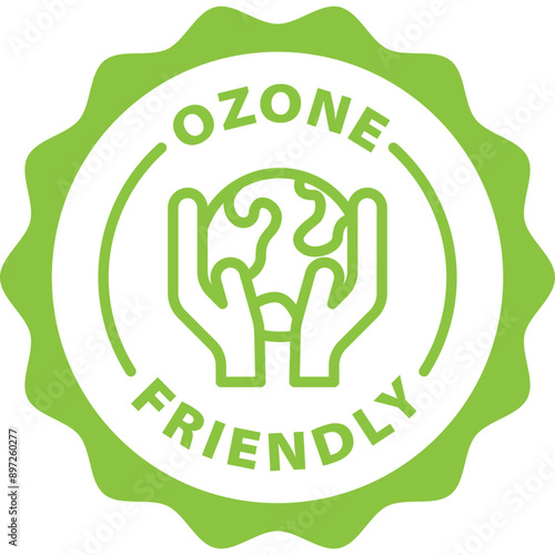 green ozone friendly outline icon round rounded circle badge stamp label isolated on transparent background