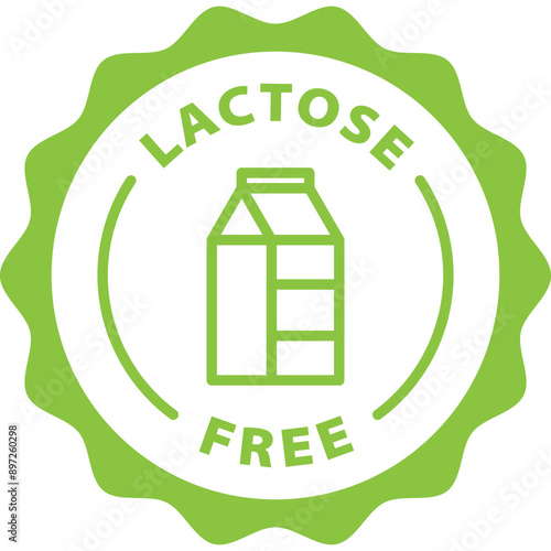 green lactose free outline icon round rounded circle badge stamp label isolated on transparent background