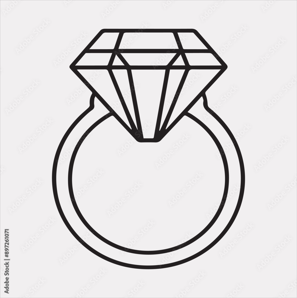 Diamond ring one-line art silhouette vector on a white background Diamond ring one-line art silhouette vector on a white background