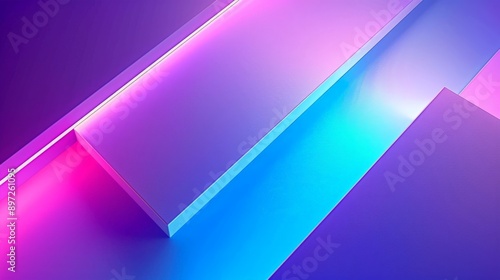 Modern and futuristic aesthetic created by smooth, reflective surfaces in purple and blue on an abstract minimal background