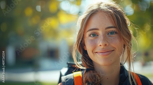 Woman, campus and student portrait with phd and smile at university ready for learning, education and class. Study, academy and happy post graduate candidate at college 