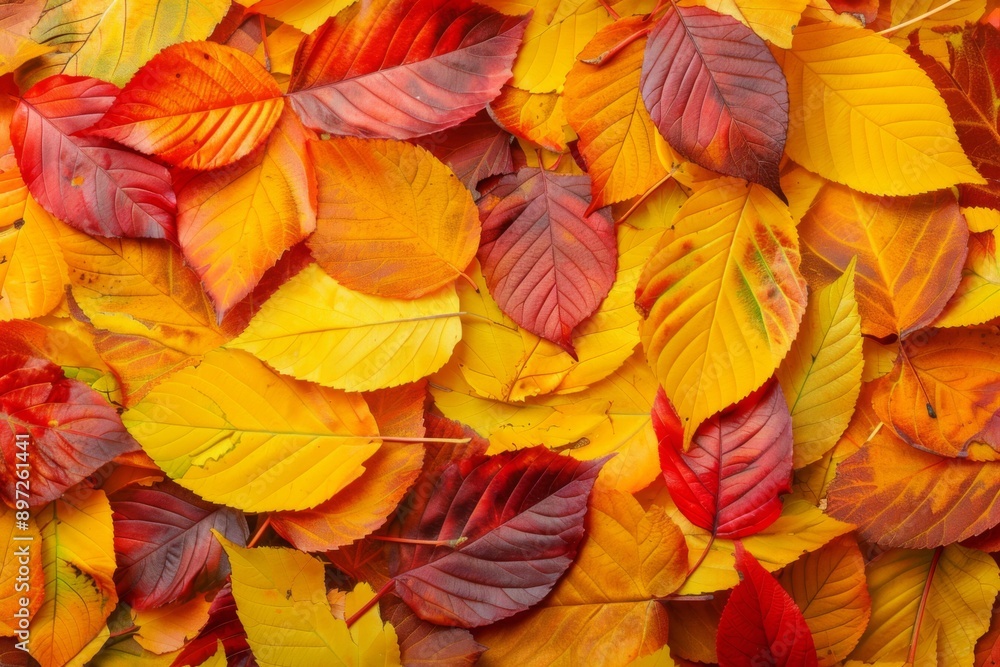 Autumn leaves close up background. Colorful fall leaves pattern. Macro top view Autumn leaves close up background. Colorful fall leaves pattern. Macro top view