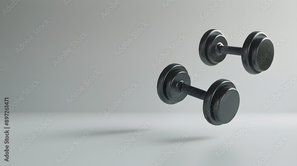 Dumbbells Floating in the Air on White Solid Background - Gym Concept. Dumbbells Floating in the Air on White Solid Background - Gym Concept.