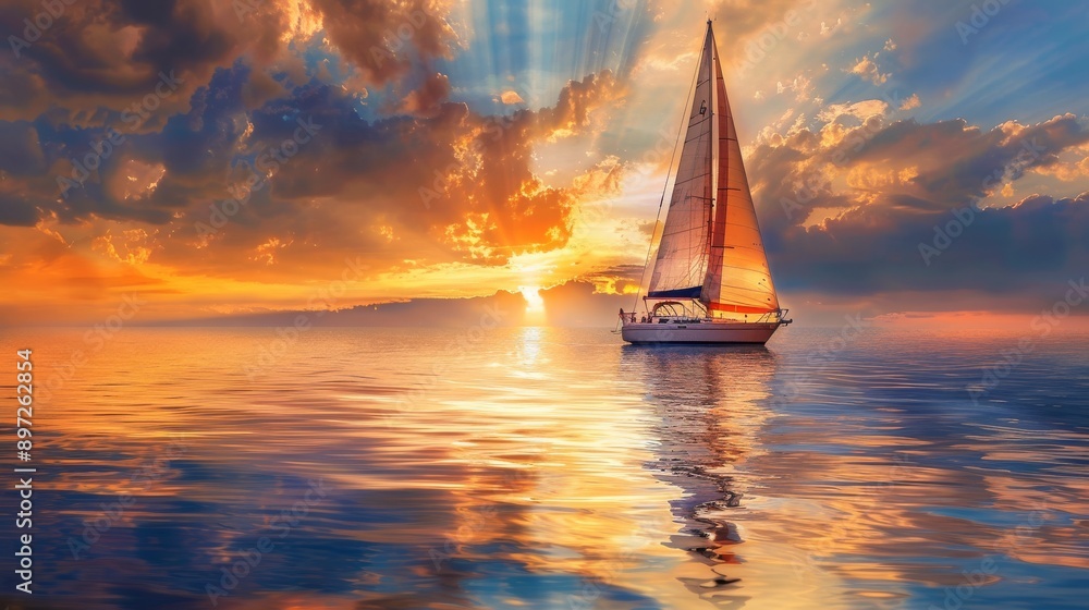 Naklejka premium sailing at sunset , sea sunset , best places to sail at sunset , unforgettable sunset sail