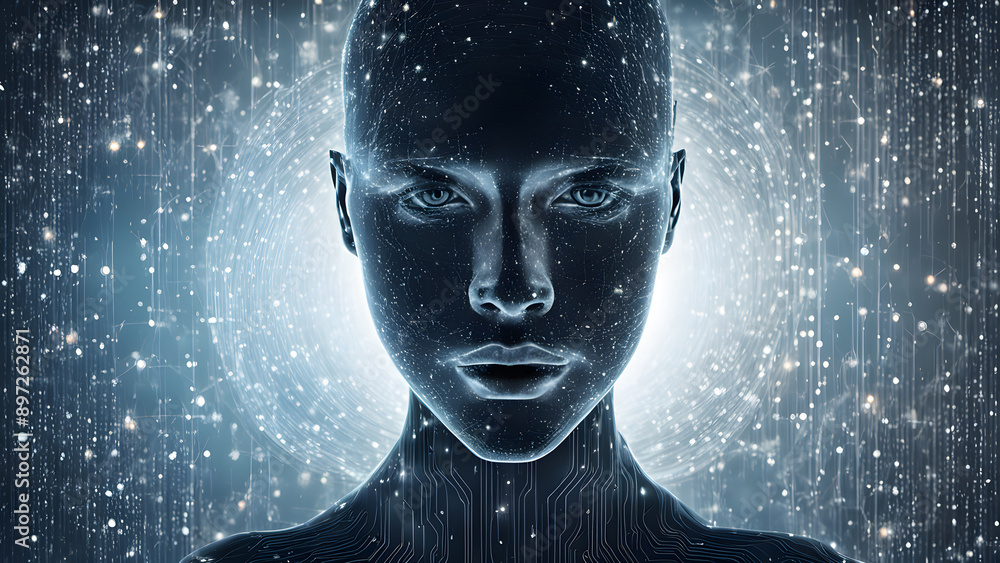 Abstract digital human face. Artificial intelligence concept of big data or cyber security. Futuristic innovative technologies. Generative ai. Abstract digital human face. Artificial intelligence concept of big data or cyber security. Futuristic innovative technologies. Generative ai.