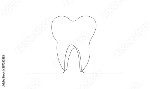 Vector continuous one line drawing of tooth, the best use for logo banner illustration dentist medical concept