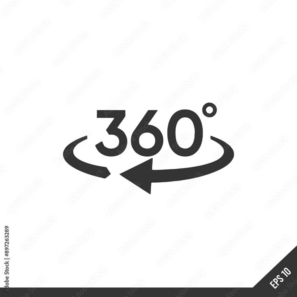 360 degree icon. Black filled vector illustration. 360 degree symbol on white background. Can be used in web and mobile. 360 degree icon. Black filled vector illustration. 360 degree symbol on white background. Can be used in web and mobile.