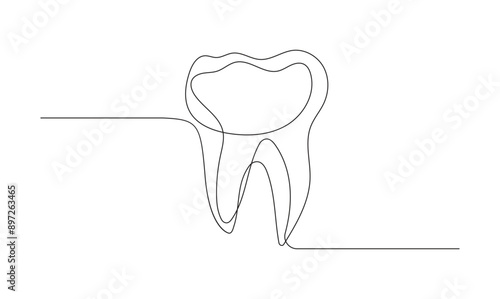 Vector continuous one line drawing of tooth, the best use for logo banner illustration dentist medical concept