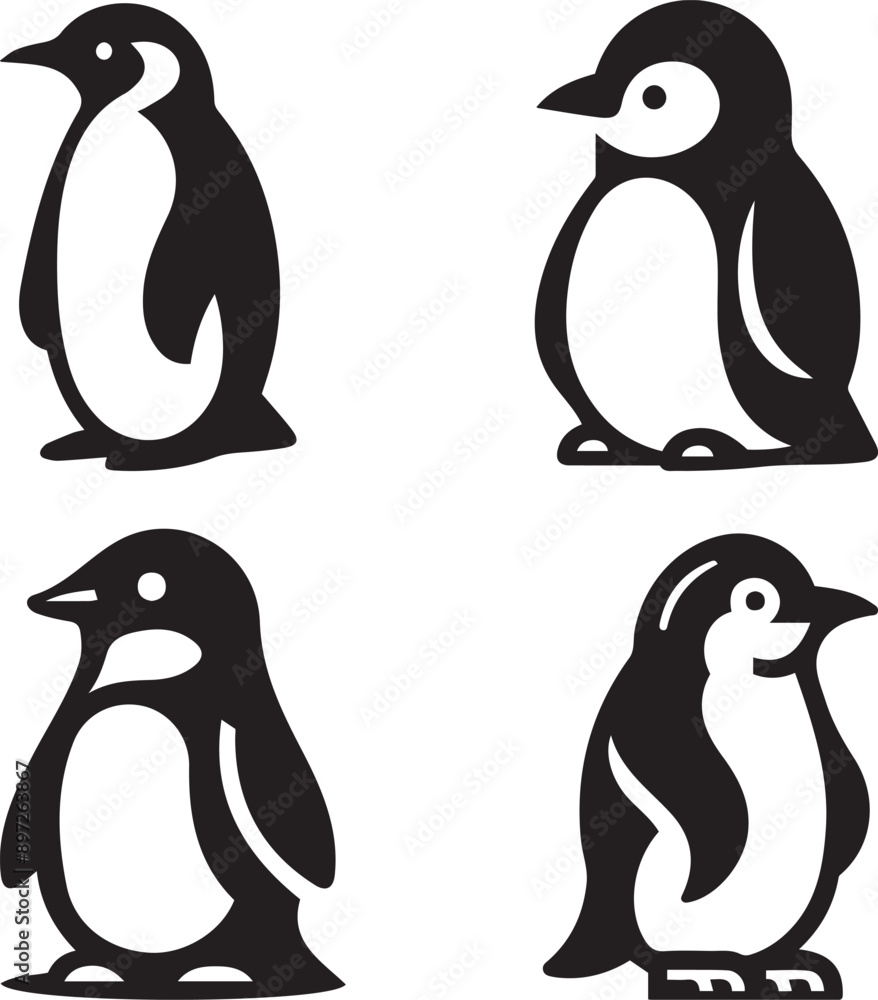 Fototapeta premium Minimalist Penguin Silhouette: Vector Icon Illustration