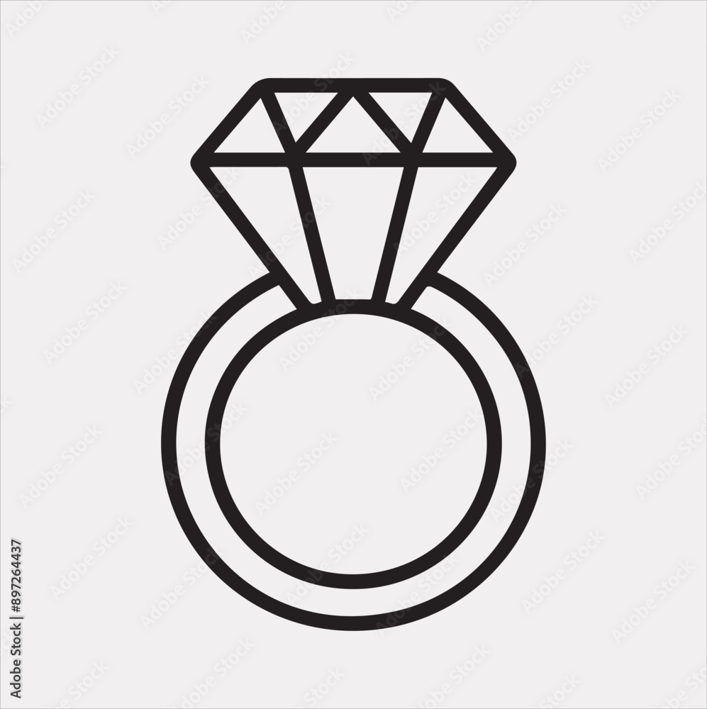 Diamond ring one-line art silhouette vector on a white background Diamond ring one-line art silhouette vector on a white background