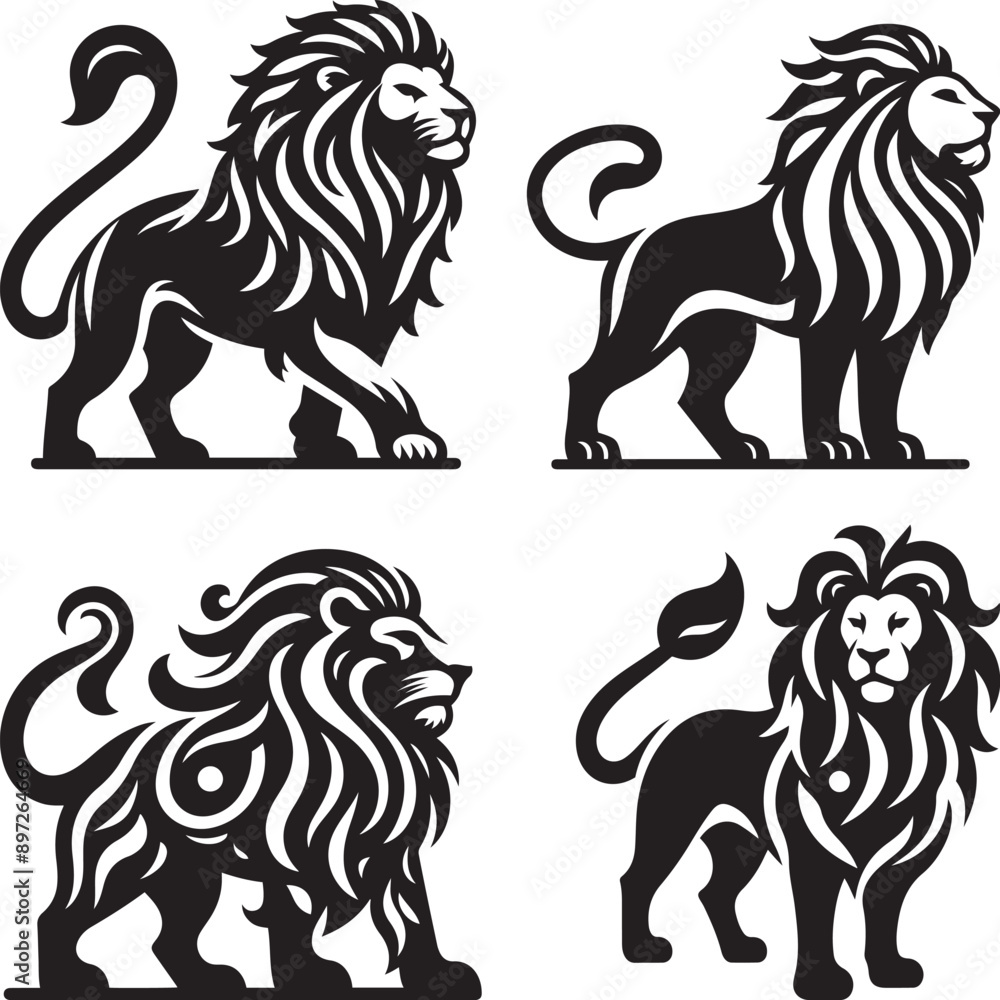 Black and White Lion: Vector Art Illustration Black and White Lion: Vector Art Illustration