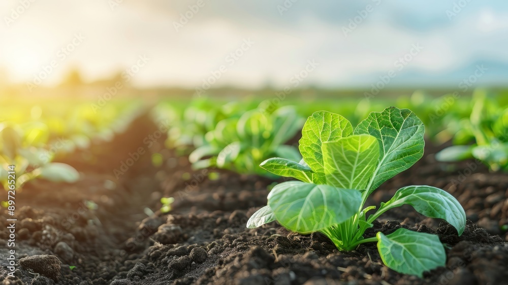 vibrant green cabbage seedlings growing in rich soil with golden sunlight - sustainable agriculture concept vibrant green cabbage seedlings growing in rich soil with golden sunlight - sustainable agriculture concept