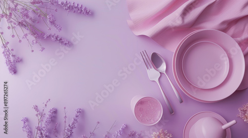 Obraz na płótnie plate and fork on violet blank background