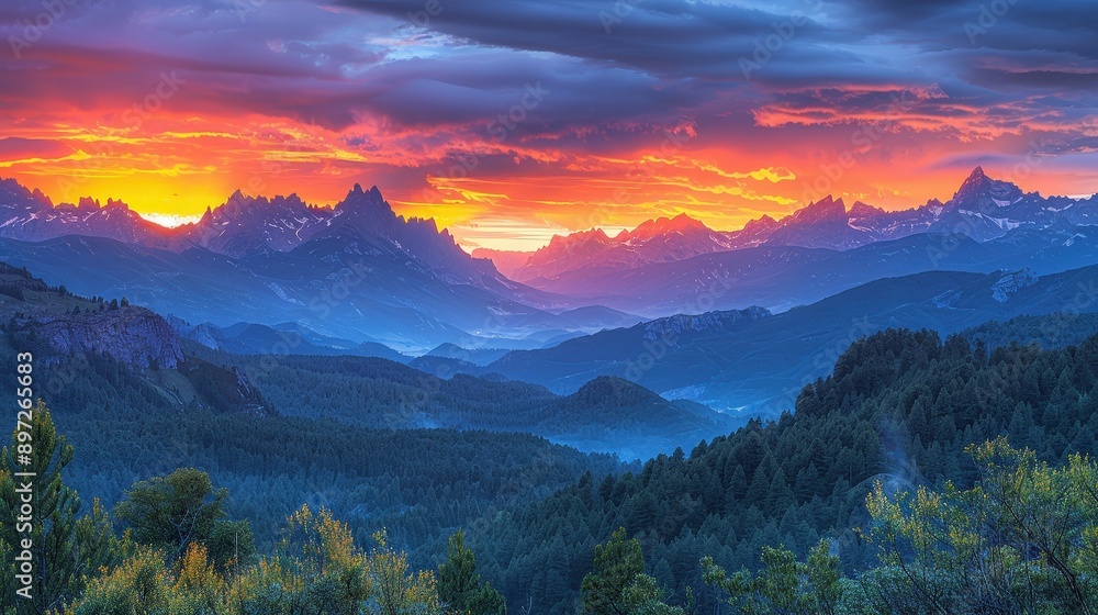 Majestic Sunset Over the Mountainous Landscape Majestic Sunset Over the Mountainous Landscape