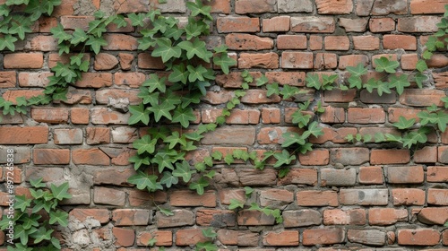 Green ivy grows up a brick wall SEAMLESS PATTERN © lililia