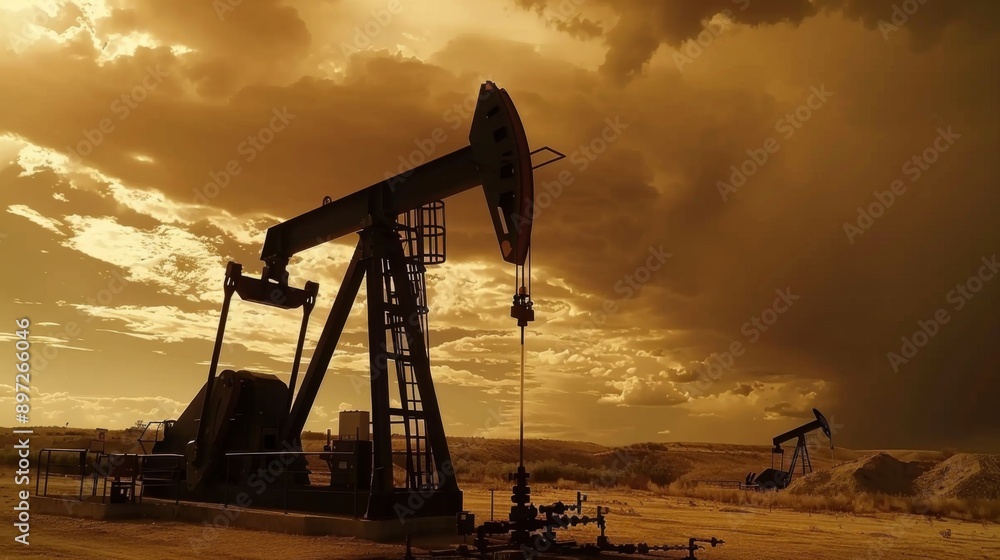 The silhouette of an oil rig against a dramatic sky, emphasizing the scale and impact of the industry. The silhouette of an oil rig against a dramatic sky, emphasizing the scale and impact of the industry.