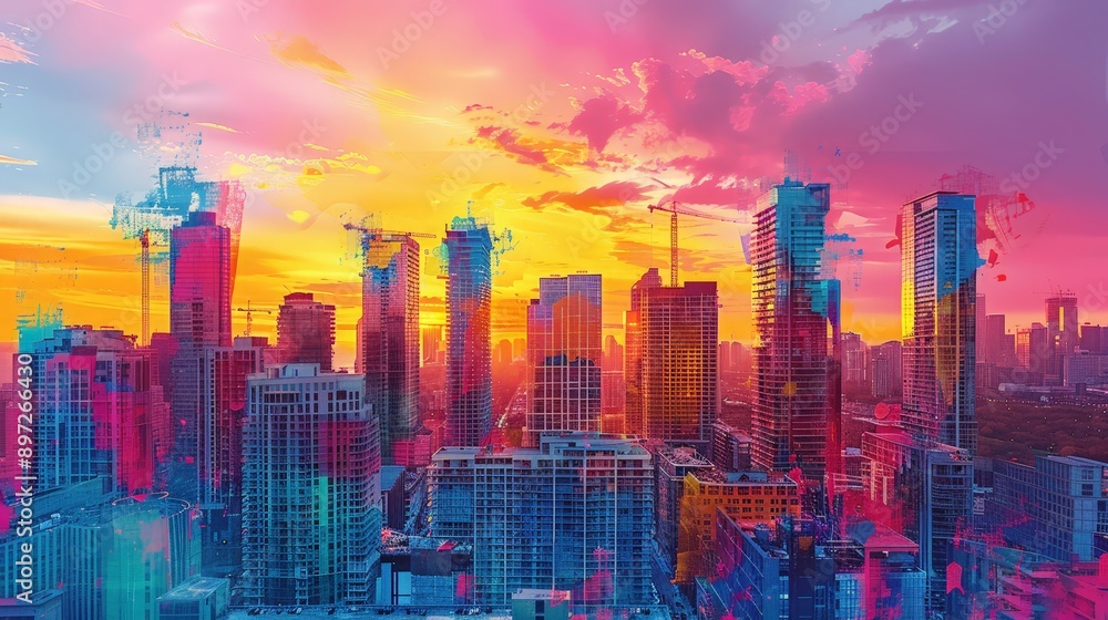 Fototapeta premium Dynamic Construction Site with Modern Properties - Representation of Growth and Success in Real Estate