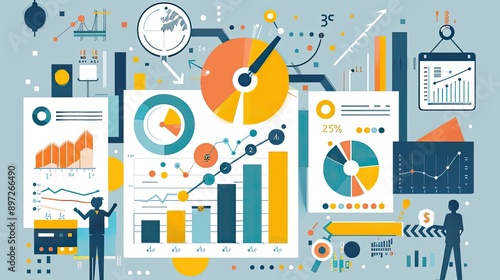 Business growth planning for 2025 with graphs and data, focusing on strategic goals and profit increase.