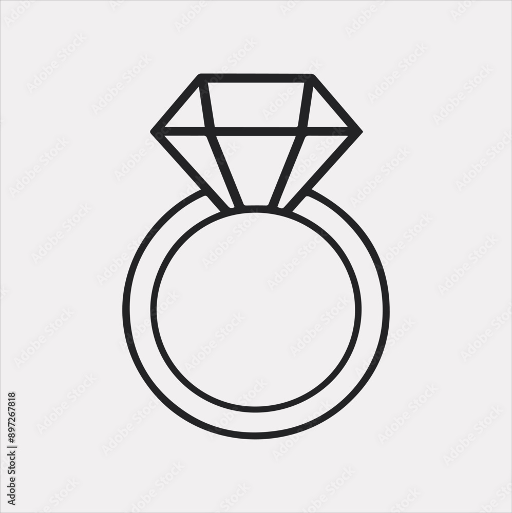 Diamond ring one-line art silhouette vector on a white background Diamond ring one-line art silhouette vector on a white background