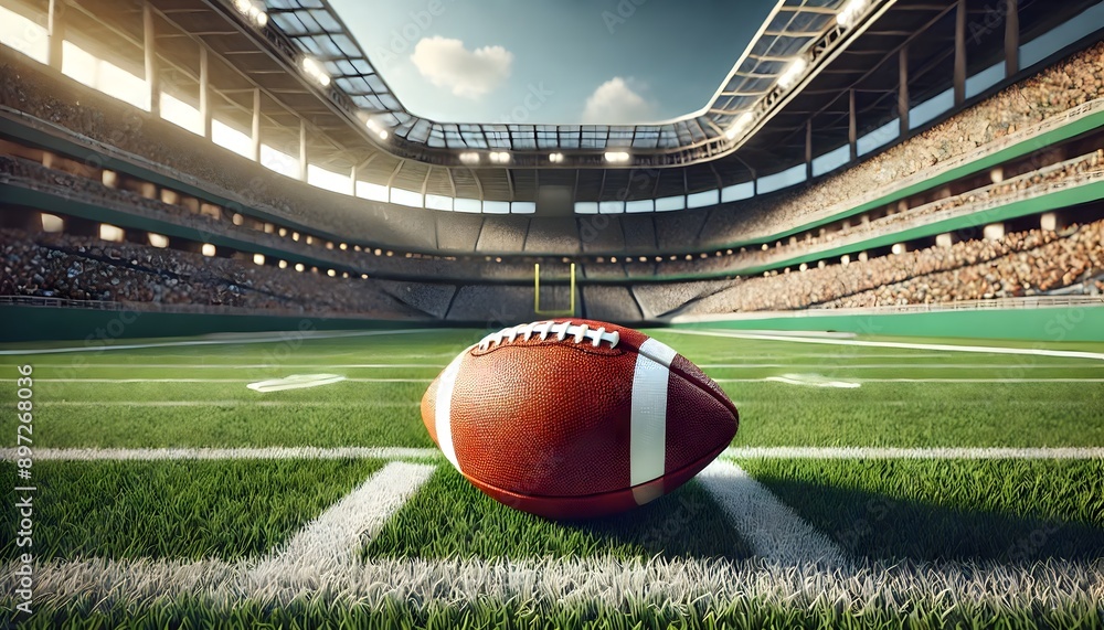 American Football on a Green Field in a Large Stadium American Football on a Green Field in a Large Stadium