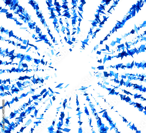 An explosive burst of blue shards radiating from a central point, suggesting a dynamic and energetic release