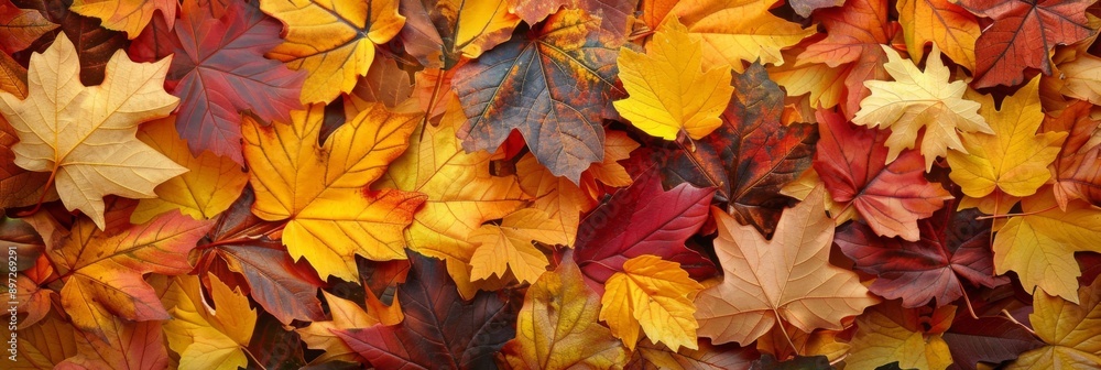 Autumn leaves close up background. Colorful fall leaves pattern. Macro top view Autumn leaves close up background. Colorful fall leaves pattern. Macro top view