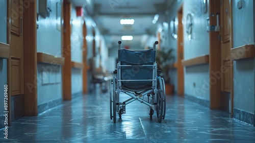 Empty Wheelchair in Hospital Corridor