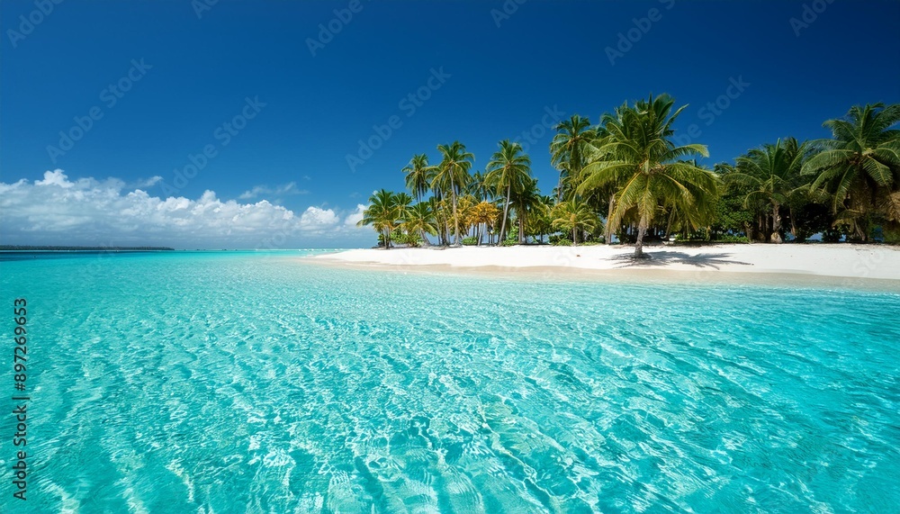 Fototapeta premium tropical beach in the ocean with palms, white sand and turquoise water