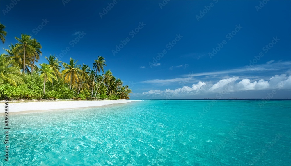 Fototapeta premium tropical beach in the ocean with palms, white sand and turquoise water