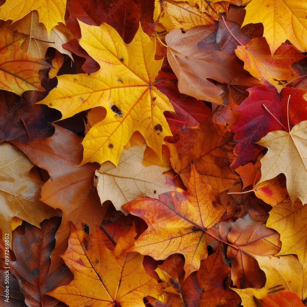 Autumn leaves close up background. Colorful fall leaves pattern. Macro top view Autumn leaves close up background. Colorful fall leaves pattern. Macro top view