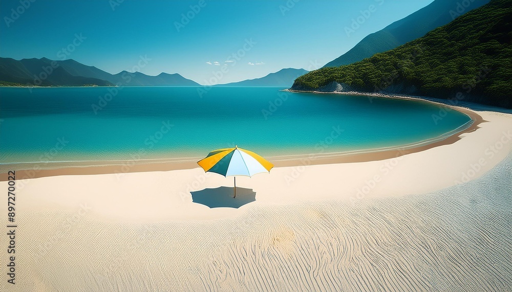 aerial view of tropical beach in the ocean with beach umbrella and turquoise water aerial view of tropical beach in the ocean with beach umbrella and turquoise water