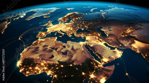 Data and telecommunication network map  saudi arabia, middle east, and north africa