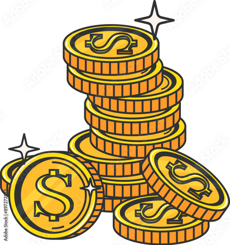 Cartoon retro groovy dollars money pile, Wild West or Western vector symbol. 70s or 80s groovy retro cartoon golden money stack of dollar cent coins for Wild West robber or Texas bandit wanted reward