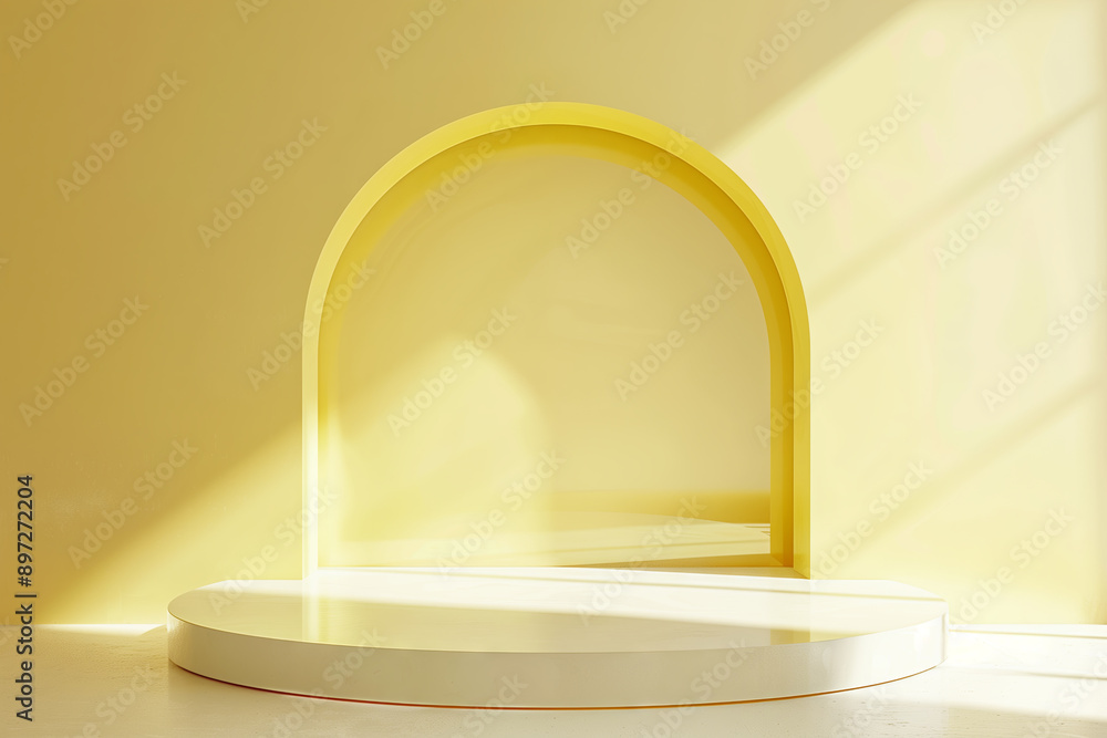 Minimalistic yellow podium with arch and soft lighting Minimalistic yellow podium with arch and soft lighting