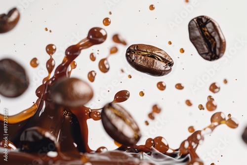 Close-up shot of coffee beans pouring into a cup