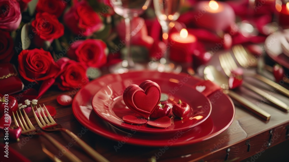 Love and Elegance: Creating a Romantic Valentine's Day Table Setting for a Festive Dinner. AI generated image Love and Elegance: Creating a Romantic Valentine's Day Table Setting for a Festive Dinner. AI generated image