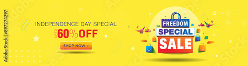India Independence day offer sale banner. 60% off deals discount.