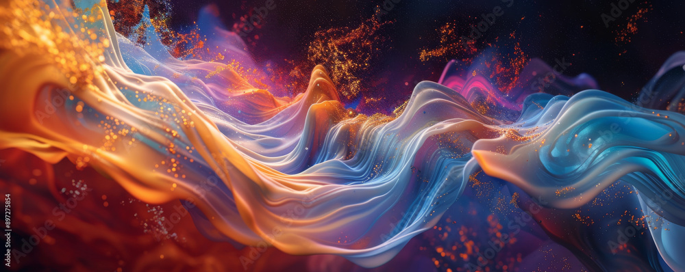 Fototapeta premium Abstract flowing vibrant colors with sparkles and