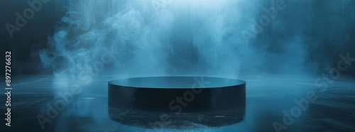 3D podium hud design technology blue neon stage screen background. Cyberpunk element show space new dimension hologram platform. Virtual 3D podium hud design technology background portal cyber tech