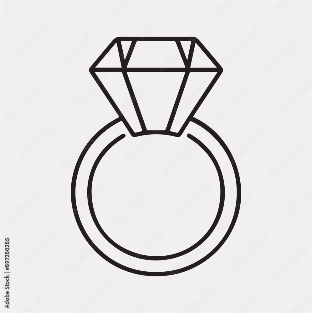 Diamond ring one-line art silhouette vector on a white background Diamond ring one-line art silhouette vector on a white background