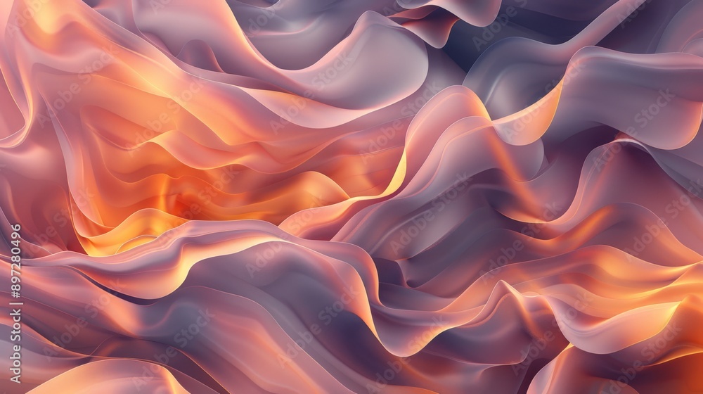 Obraz premium Flowing orange and purple waves create a modern art piece with elegant patterns. Dynamic energy and fluid shapes resemble silk, adding soft luxury