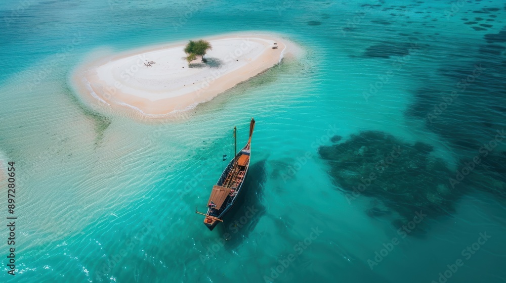 Fototapeta premium Aerial view of floating boats in clear blue water. AI generated image