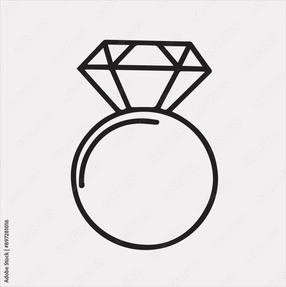 Diamond ring one-line art silhouette vector on a white background Diamond ring one-line art silhouette vector on a white background