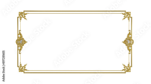 Decorative golden vintage frames, Golden baroque frame on transparent background.