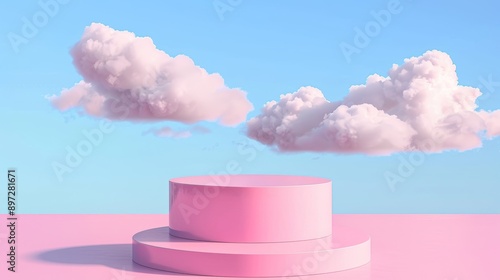 Background Pink podium sky 3D platform luxury product beauty display render heaven dreamy stage. Pink stand smoke scene podium white backdrop pastel romantic space sunset abstract backdrop light.