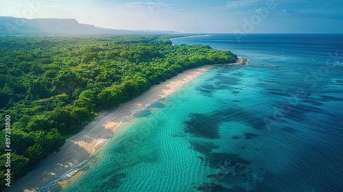 Breathtaking Tropical Coastline: Vibrant Hues and Serene Shores